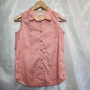 Cat‎ & Jack Sleeveless Button Up Shirt Junior Girls XL Pink Flowers With Collar